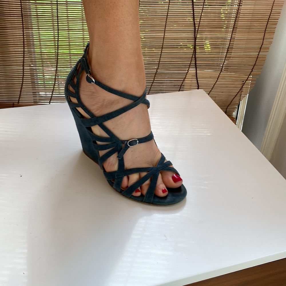 Barney’s turquoise suede sandals with wedge heel
